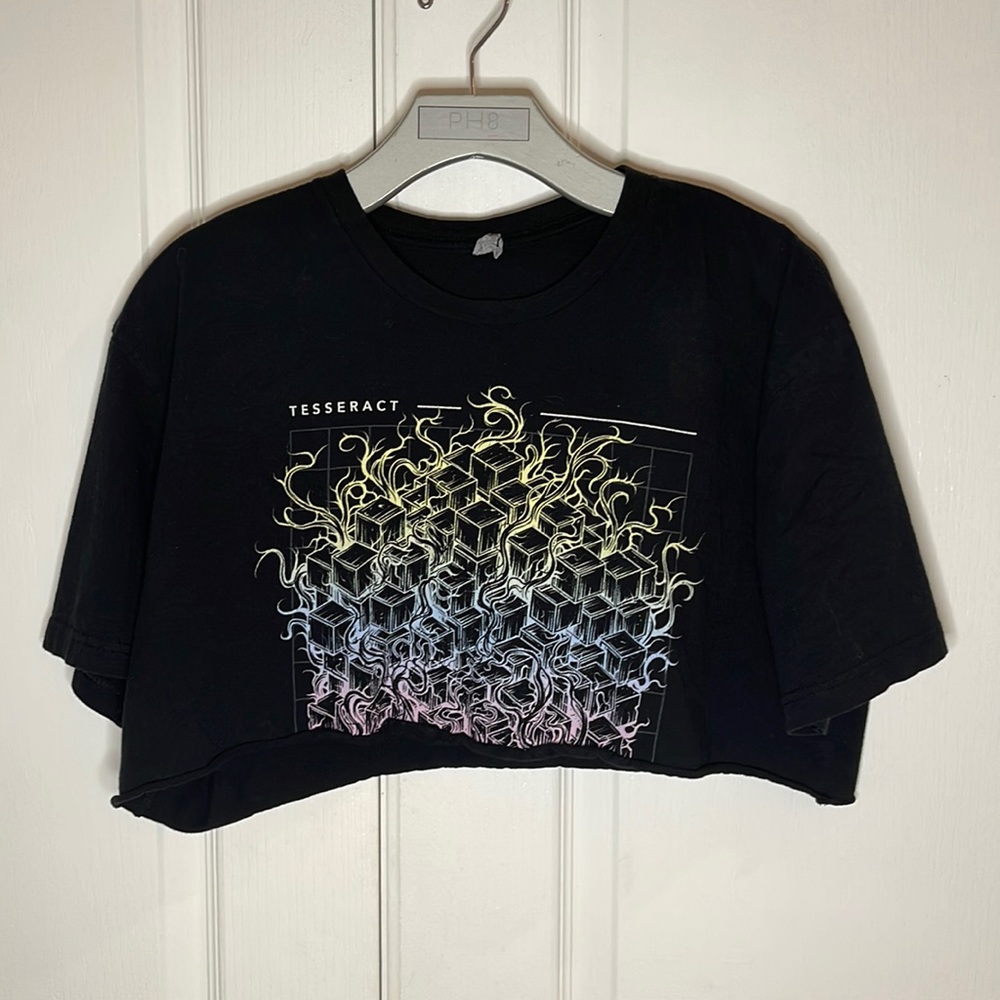 Black super cropped oversized Tesseract Band Tee
